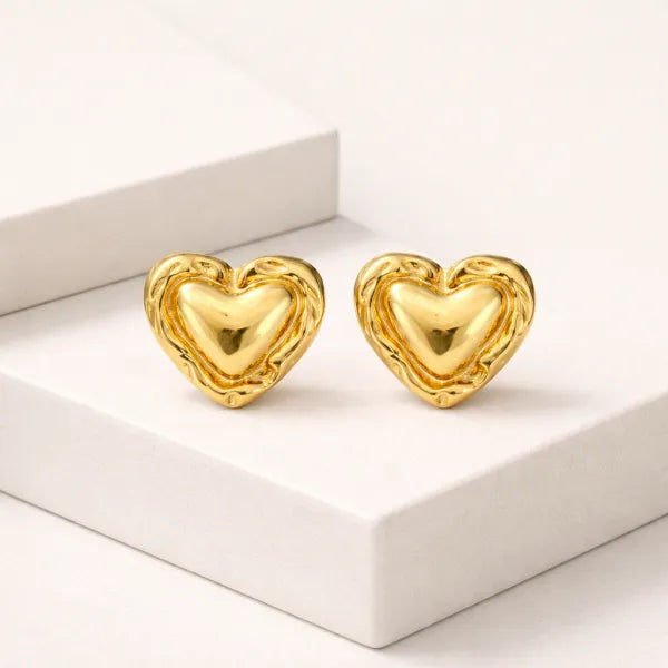 Anti-Tarnish Gold Heart Stud Earrings