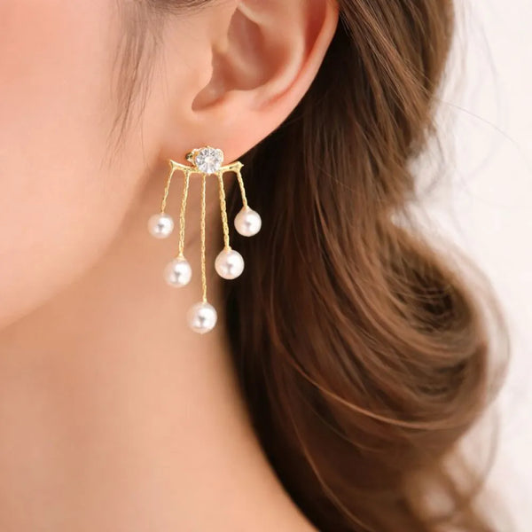 Anti-Tarnish Gold Pearl Fringe Earrings