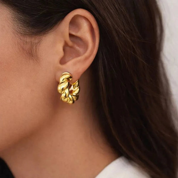 Anti-Tarnish Gold Twisted Hoop Earrings – Chunky Rope Design