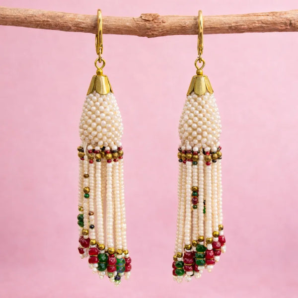 Anti-Tarnish Pearl Tassel Earrings