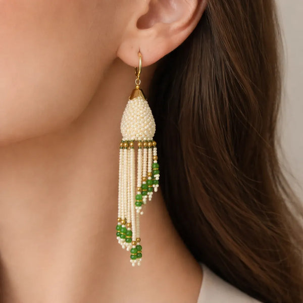 Anti-Tarnish Pearl Tassel Earrings