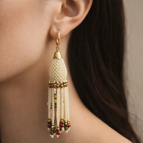 Anti-Tarnish Pearl Tassel Earrings