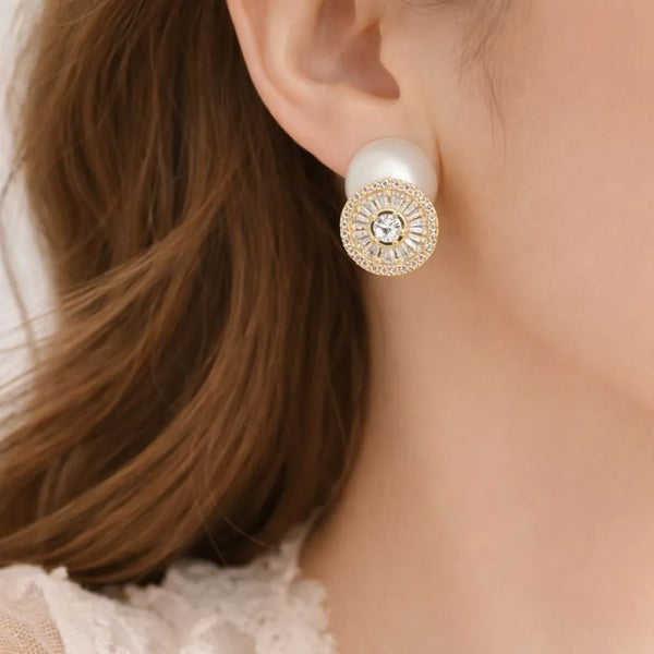 Anti-Tarnish Pearl & Crystal Halo Stud Earrings