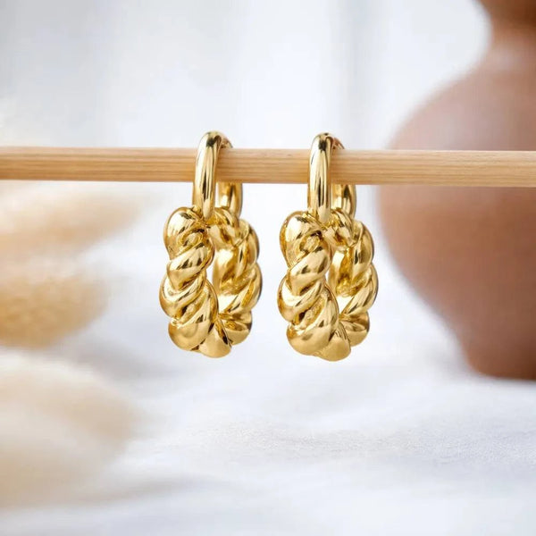 Anti-Tarnish Gold Twisted Hoop Earrings – Chunky Rope Design