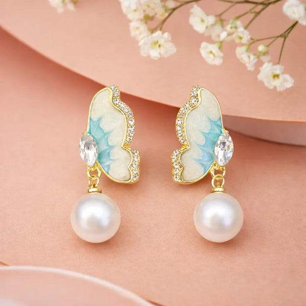 Anti-Tarnish Pearl & Crystal Halo Stud Earrings
