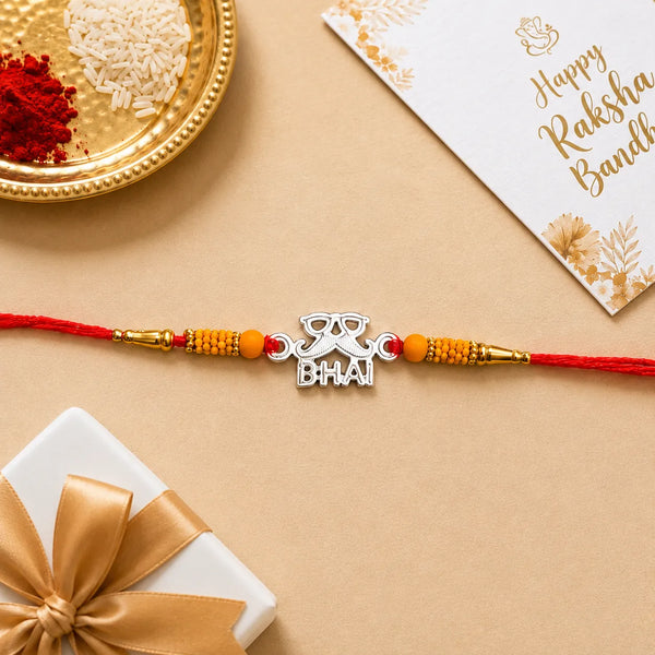Bhai Silver Rakhi with Red Thread