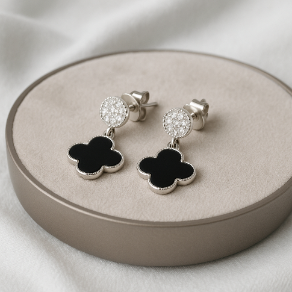 Black Clover Drop Silver Stud Earrings