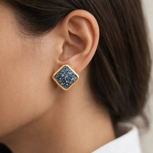 Blue Crystal Anti-Tarnish Stud Earrings