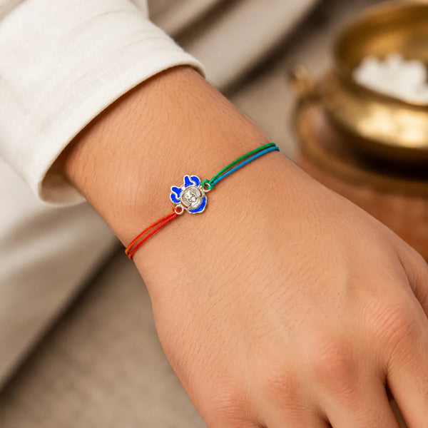 Blue Enamel Ganesha Silver Rakhi | Frolic Jewels