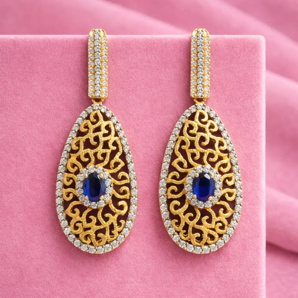 Blue Stone Filigree Drop Anti-Tarnish Earring