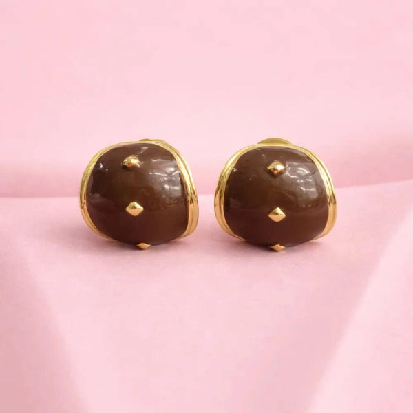 Brown Stone Anti-Tarnish Stud Earrings