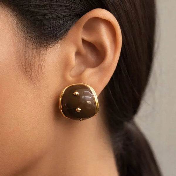 Brown Stone Anti-Tarnish Stud Earrings