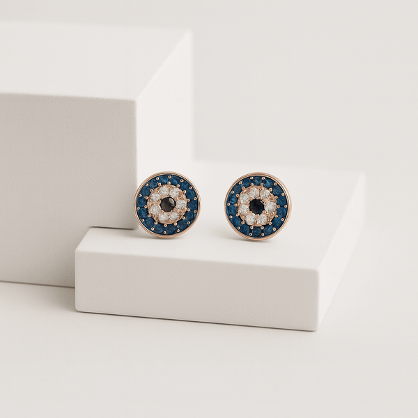 Blue Halo Silver Stud Earrings