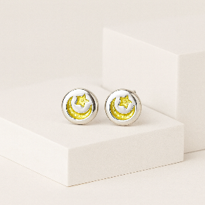 Celestial Moon & Star Silver Stud Earrings