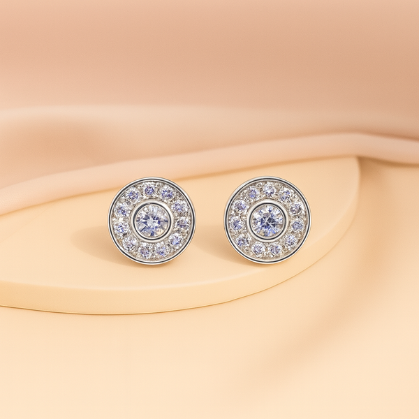 Radiant Halo Silver Stud Earrings
