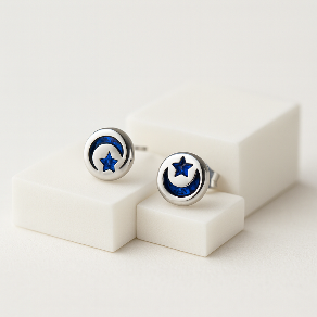 Blue Moon & Star Silver Studs