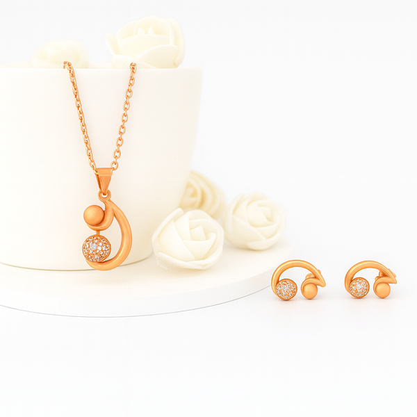 Golden Curve Sparkle Silver Pendant Set