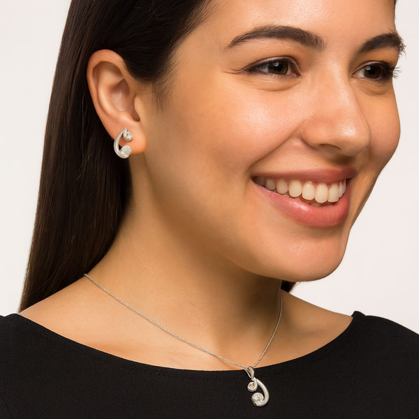 Silver Curve Sparkle Pendant Set