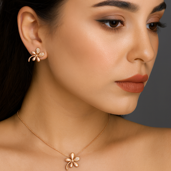 Rose Bloom Sparkle Silver Pendant Set