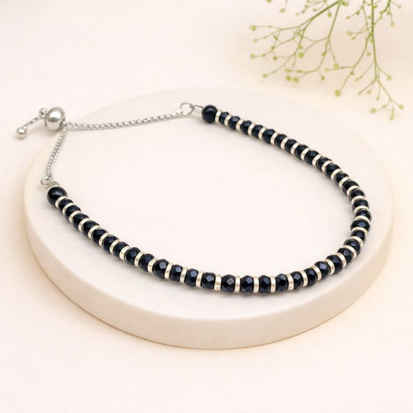 Black Beaded Silver Bracelet