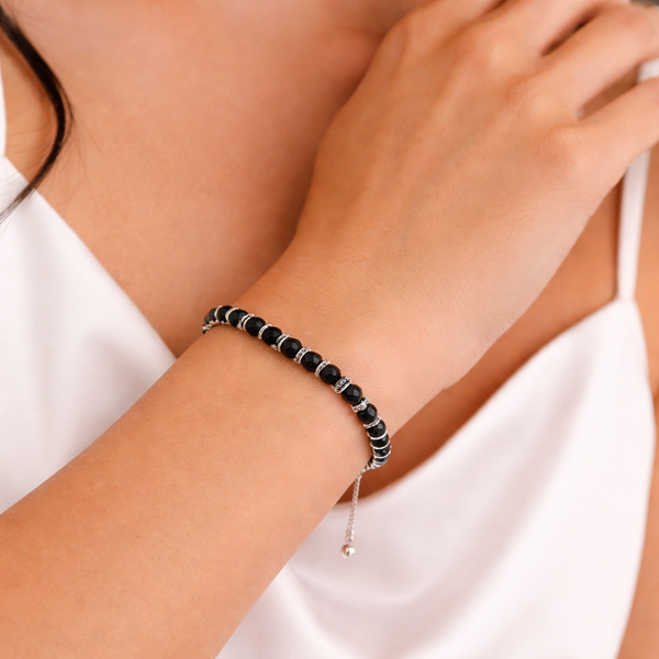 Black Beaded Silver Bracelet