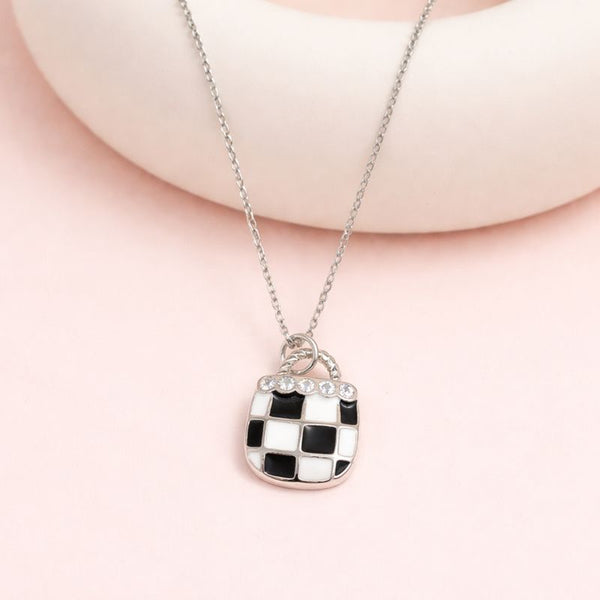 Checkered Charm Silver Chain Pendant