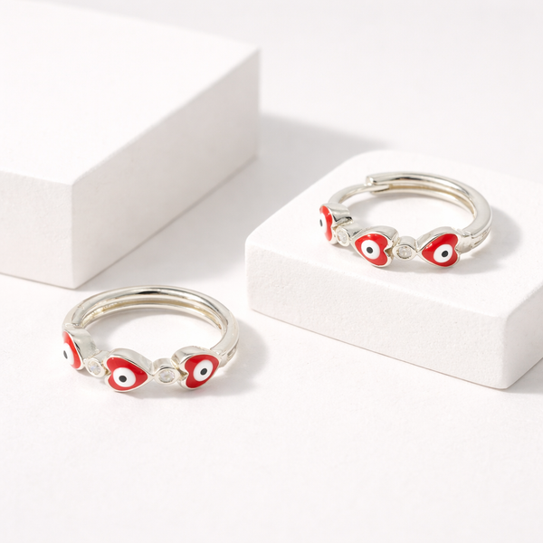 Red Evil Eye Silver Hoop Earrings
