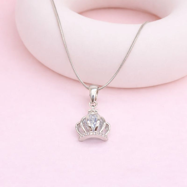 Crown CZ Silver Chain Pendant
