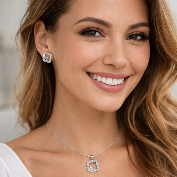 Geometric Square  Silver Pendant Set