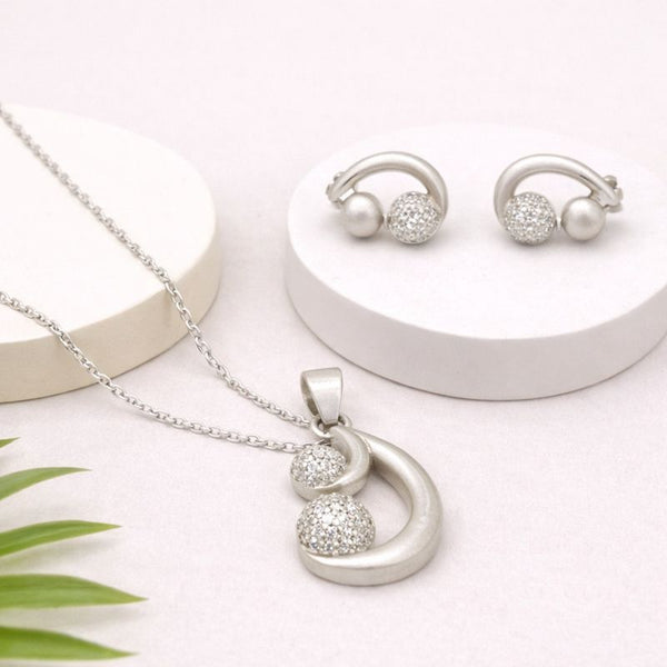Silver Curve Sparkle Pendant Set