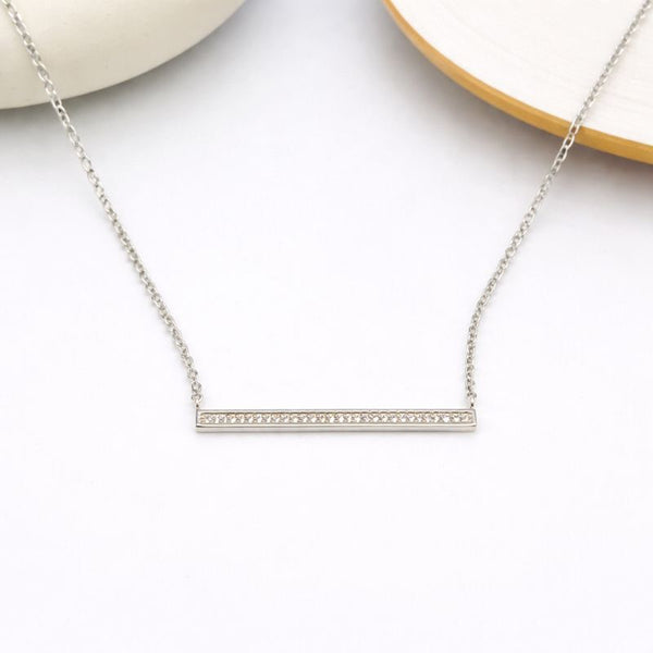 Minimal Bar CZ Silver Chain Pendant