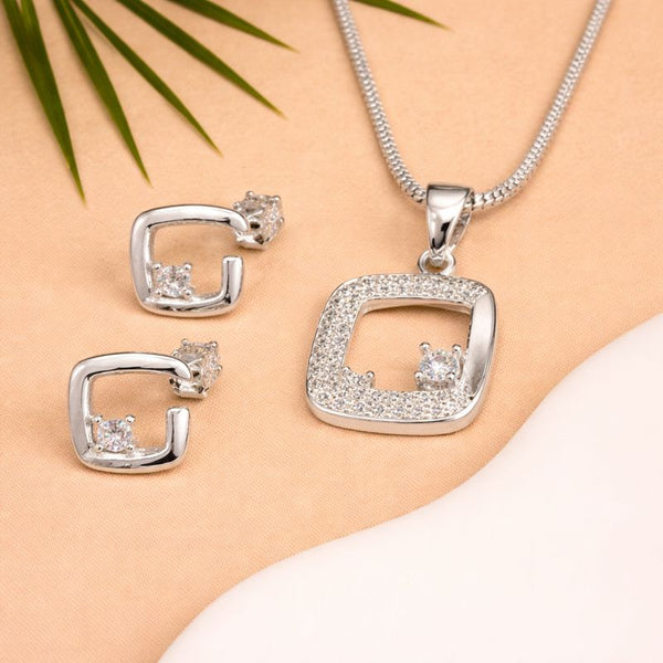 Geometric Square  Silver Pendant Set