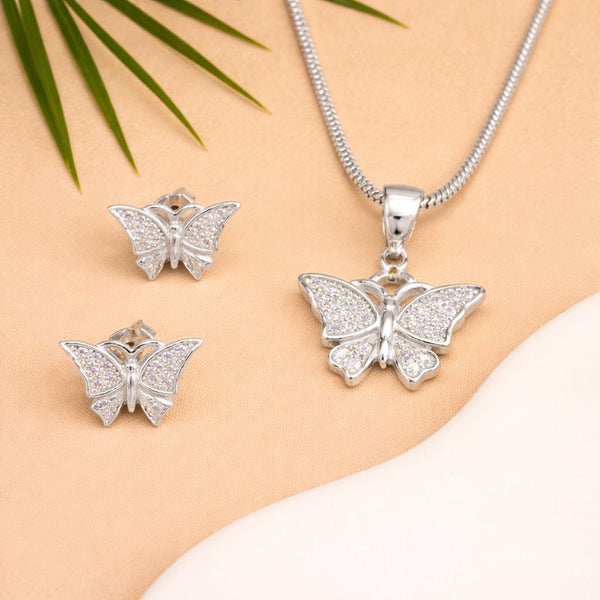 Elegant Silver Butterfly Pendant  Set