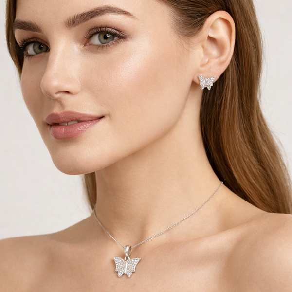 Elegant Silver Butterfly Pendant  Set