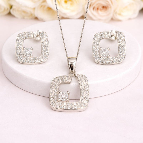 Elegant Silver Square Pendant set