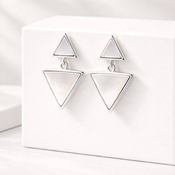 Silver Triangle Mother-of-Pearl Drop Earrings