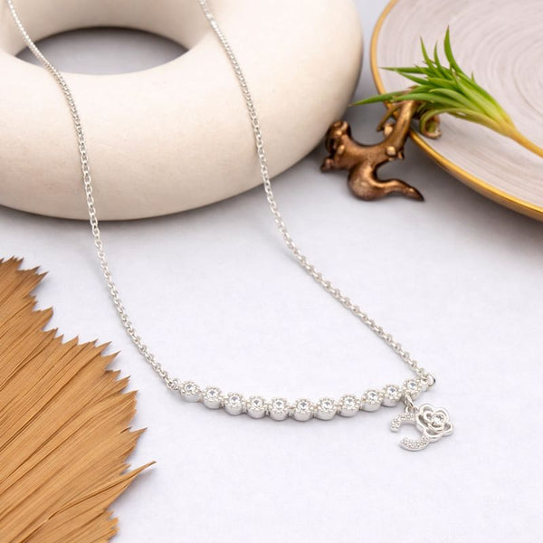 Floral Crystal Silver Chain Pendant