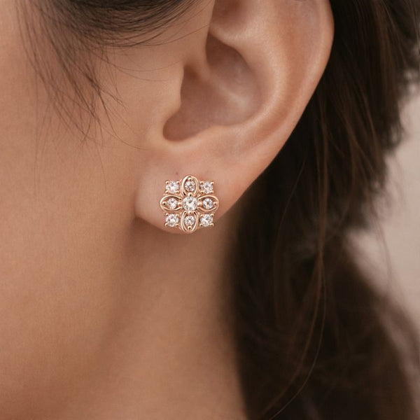 Floral Cluster Dual-Tone Silver Stud Earrings