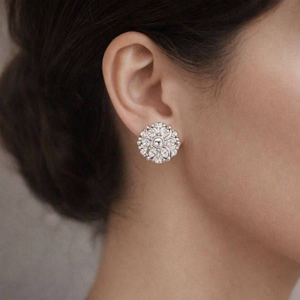 Silver Floral zircon Stud Earrings