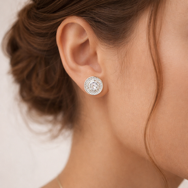 Radiant Halo Silver Stud Earrings