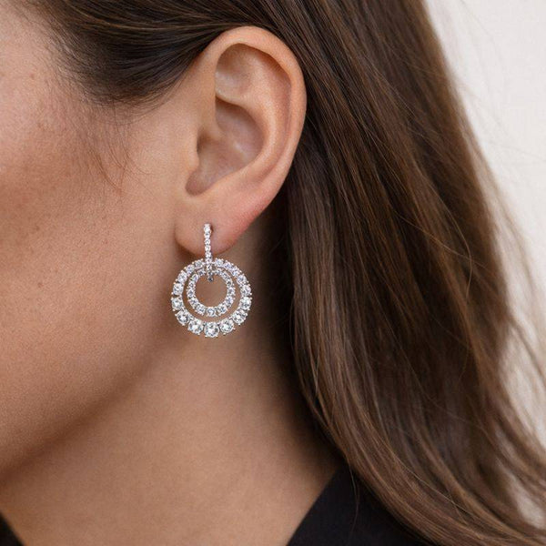 Silver Double Circle Sparkle Earrings
