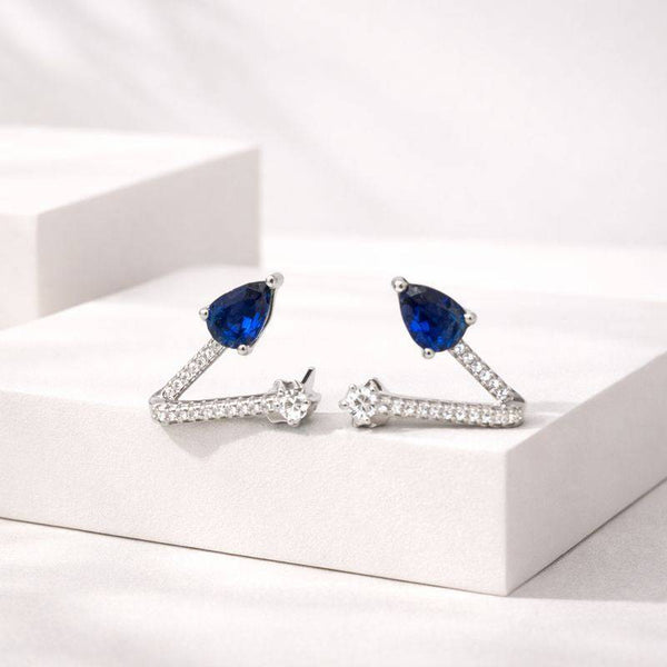 Silver Blue Teardrop Open Stud Earrings