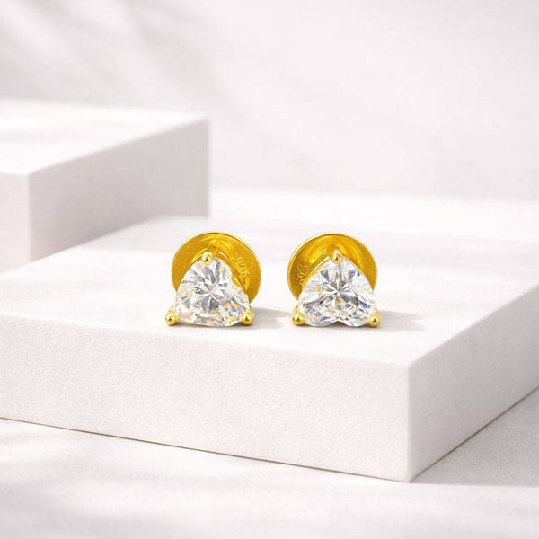 Silver Triangle Solitaire Stud Earrings