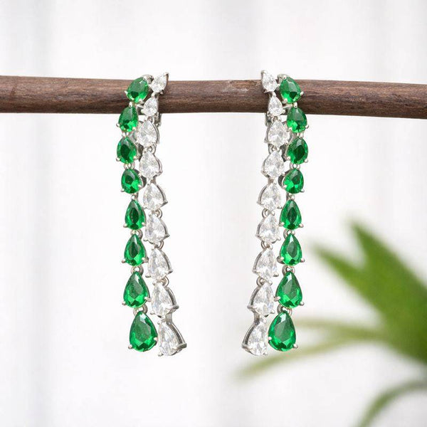Silver Emerald Cascade Drop Earrings