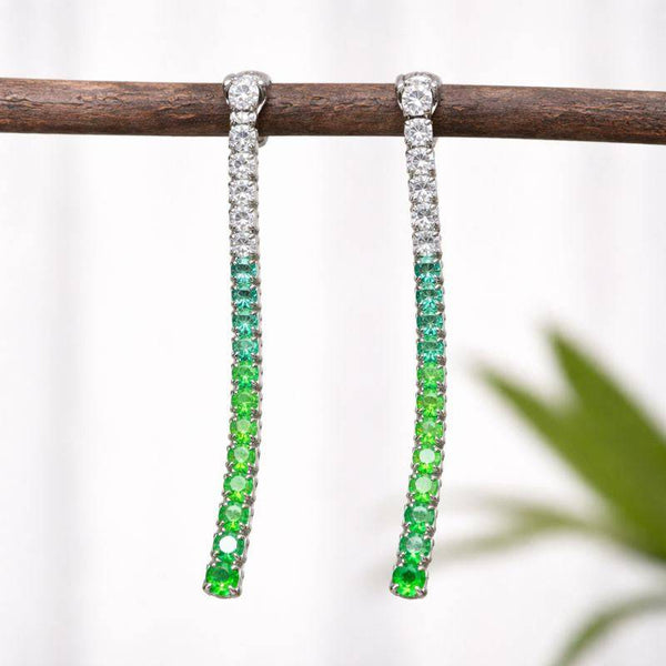 Silver Green Ombre Long Drop Earrings