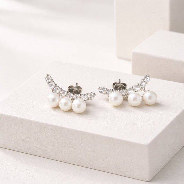 Silver Pearl Curve Stud Earrings
