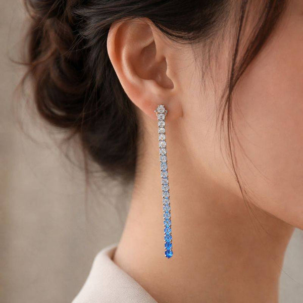 Silver Blue Ombre Long Drop Earrings