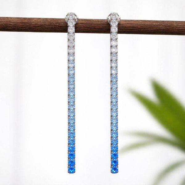 Silver Blue Ombre Long Drop Earrings