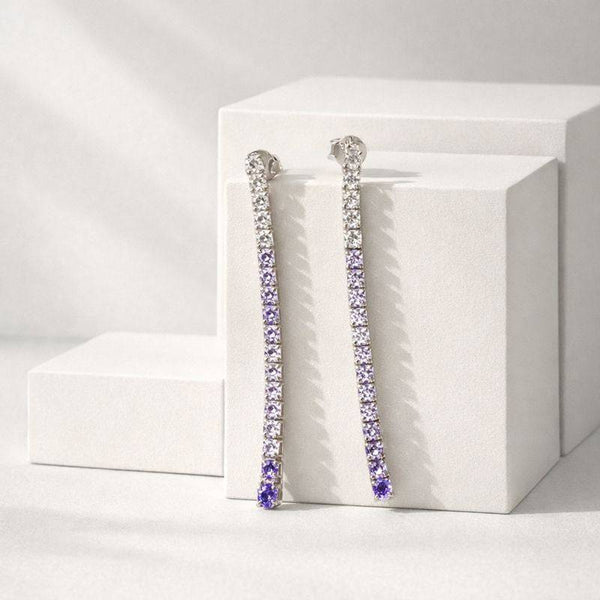 Silver Lavender Ombre Long Drop Earrings
