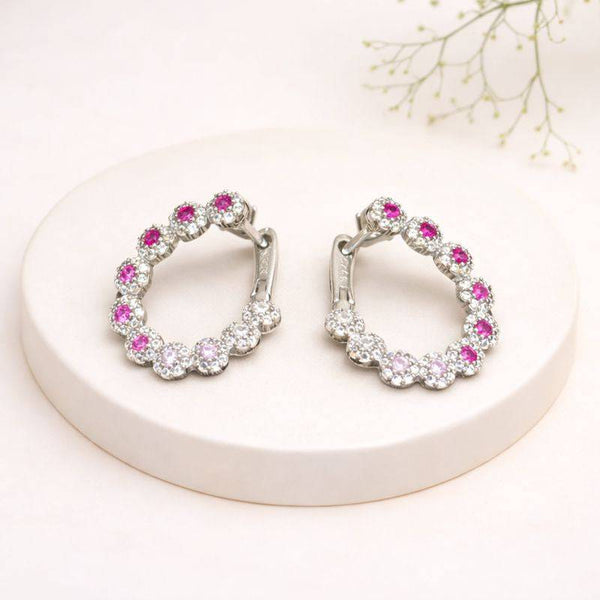 Silver Pink Sparkle Bali Earrings